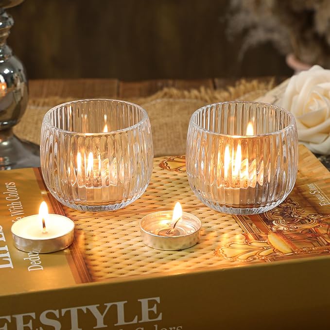 Set of 6 Ribbed Glass Votive Candle Holders, and Home Decor - Image 6