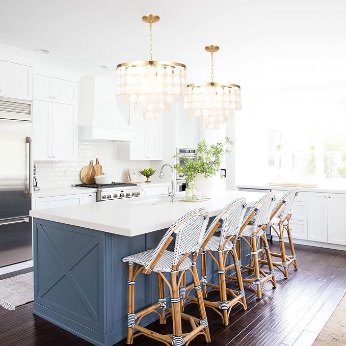 ALICE HOUSE 18.2" White Shell Chandeliers, Brushed Brass Finish, Coastal - Image 4