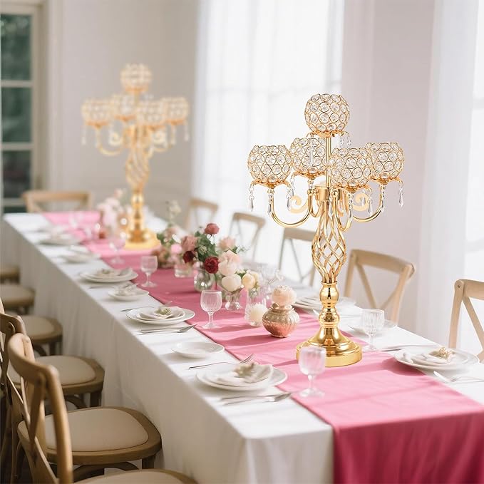 5-Arm Crystal Candelabra Centerpiece 23.2" Tall - Image 7