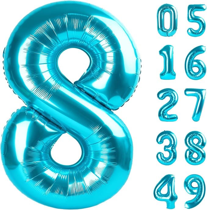 Blue Foil Number 8 Balloon 40 Inch, Helium Mylar Eight Number 8 18 28 38 48 58 by Upgesy