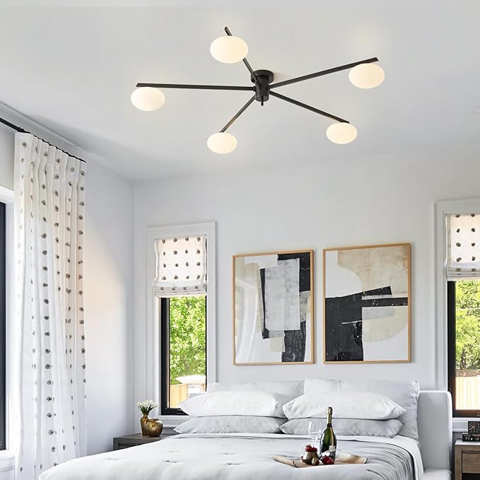5 Lights Mid Century Modern Black Sputnik Semi Flush Mount Ceiling Light - Image 9