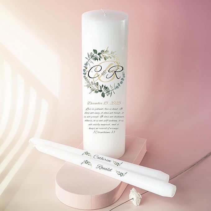 Unity Candles for Wedding, Modern Unity Set, Custom and Personalized Pillar and - Image 5