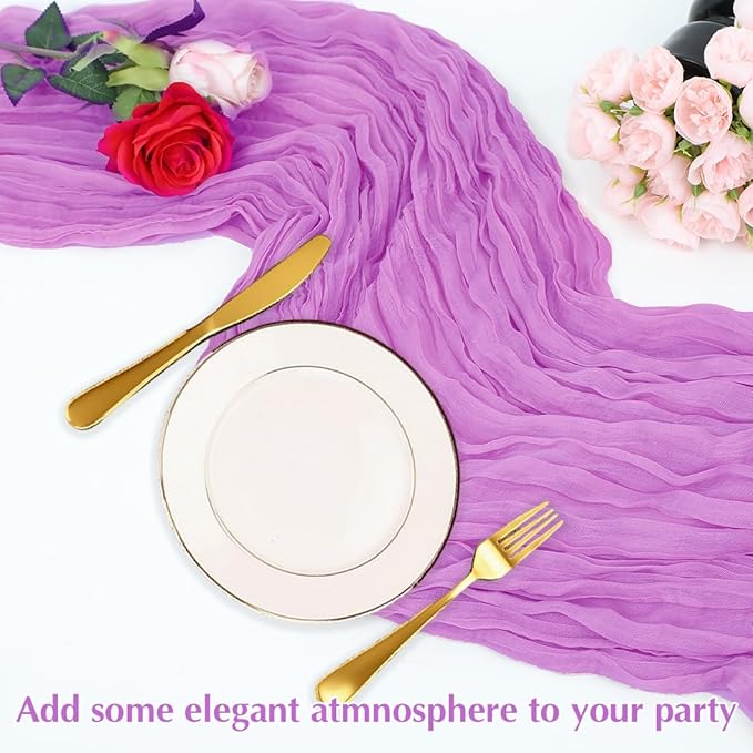 Light Purple Cheesecloth Table Runner -21*120Inch Long Boho Wedding Table Decor - Image 5