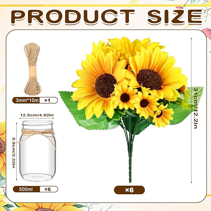 6 Set Centerpiece Table Decorations Mason Jar Table Centerpiece - Image 2
