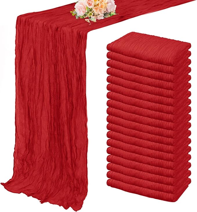 20 Pack Red 10FT Cheesecloth Table Runner Rustic Gauze Fabric Cheese Cloth by FoliafeelHome