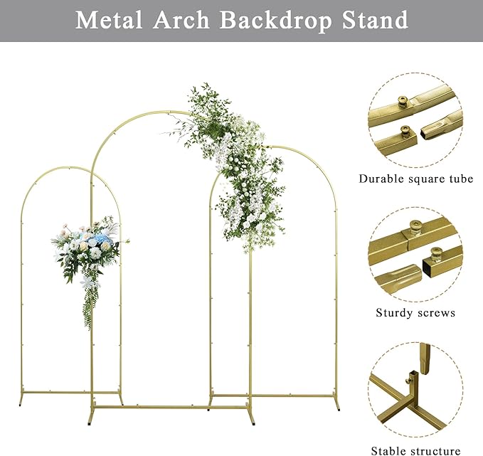 Wedding Arch Backdrop Stand Set of 3, Metal Arch Backdrop Stand - Image 5