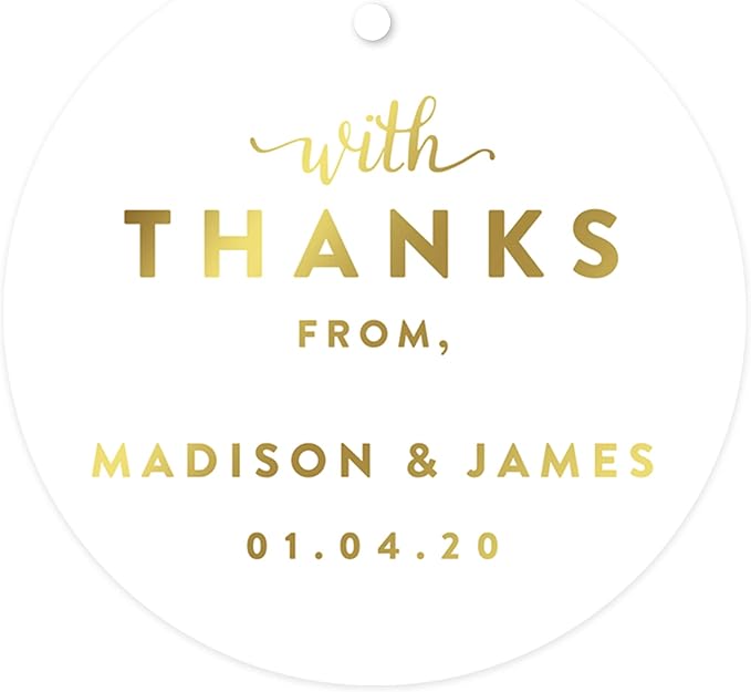 Andaz Press Personalized Round Circle Wedding Gift Tags, Metallic Gold Ink by AndazPress