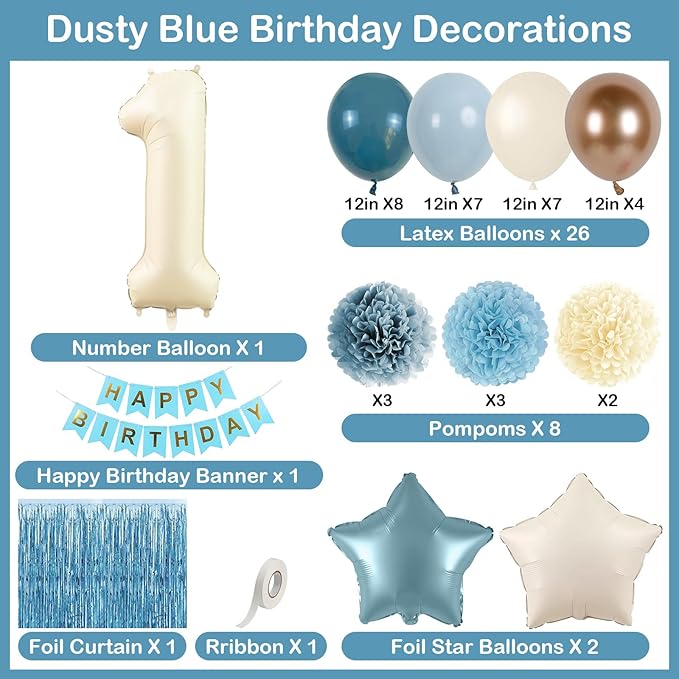 Dusty Blue 1st Birthday Decorations Beige Cream Number 1 Balloon - Image 4