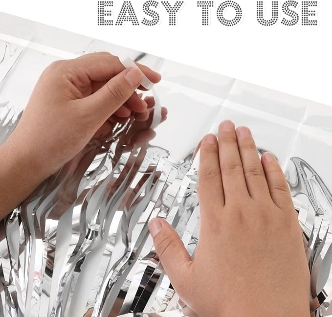 2 Pack Silver Fringe Curtains Foil Shiny Fringe Backdrop Tinsel Door Streamers - Image 5