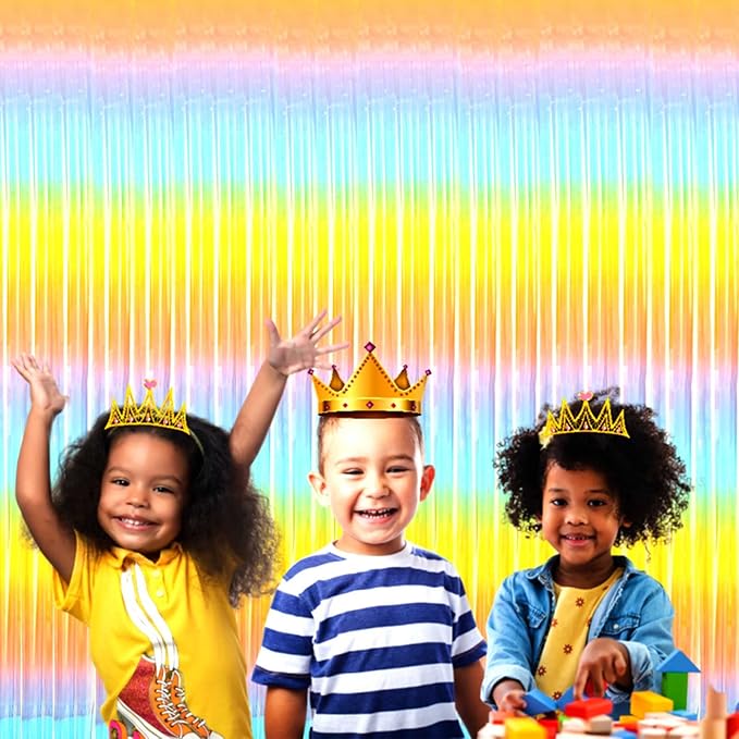4 Pack Rainbow Foil Fringe Curtain Backdrop, 3.3Ft x 9.8Ft Colorful Metallic - Image 6