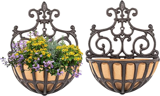 Sungmor 2PC Small Cast Iron Baskets, Heavy-Duty Wall Hanging Hollow Planter by Sungmor