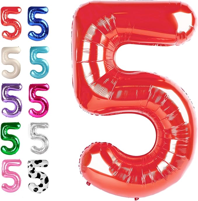 Red 40 Inch Large Number 5 Birthday Balloon, Five 5th 15 25 35 50 55 Birthday by Upgesy