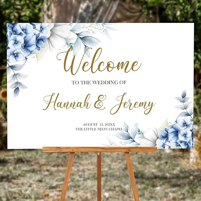 Dusty Blue Wedding Welcome Sign, Editable Floral Template, Printable Ceremony - Image 5