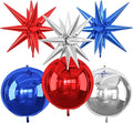 6Pcs Red Blue Silver Foil Balloons, 22Inch Blue Red Silver 4D Round Ball by Adorely