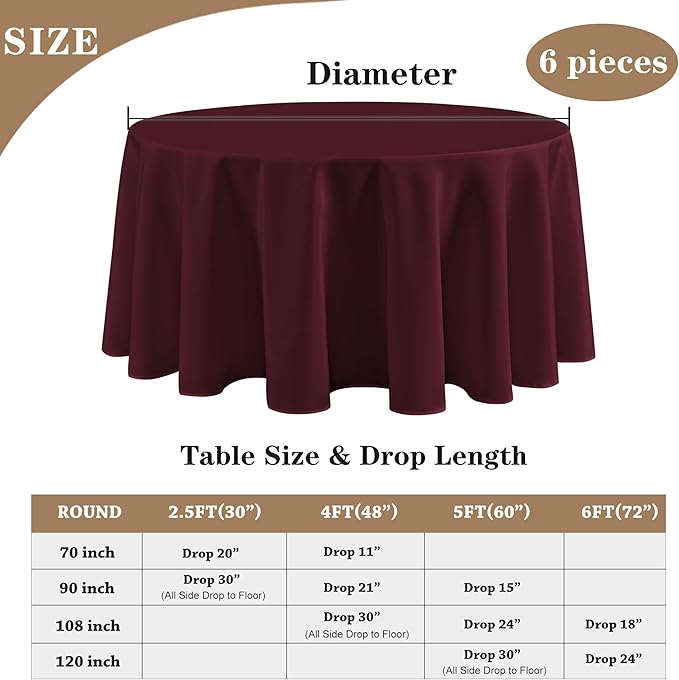 Fitable 6 Pack Burgundy Round Table Clothes - Image 5