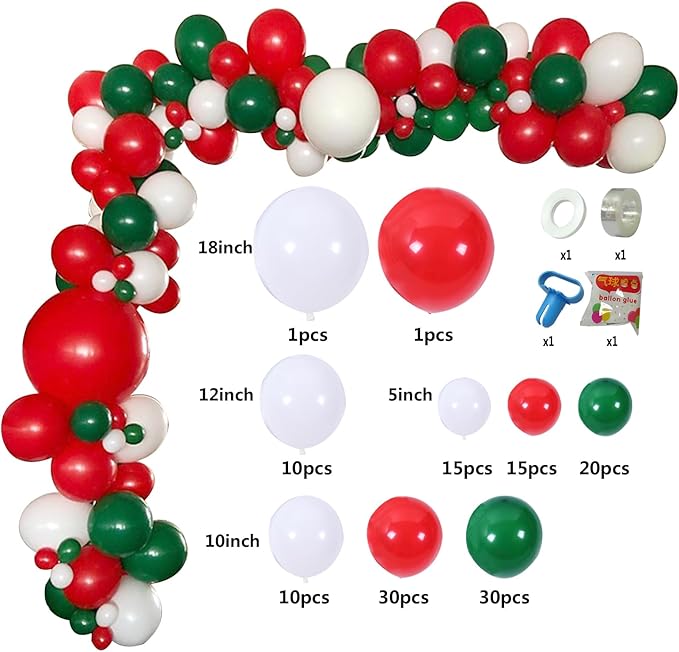 Balloons Garland Kit Red Green and White Balloons - Image 2