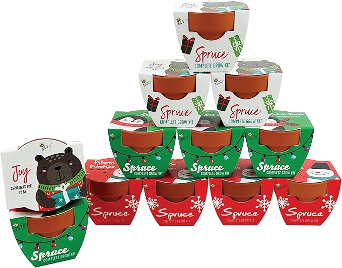 BUZZY Seeds Kids Holiday Mini Spruce Kit, Penguin and Snowman Designs, by BUZZY