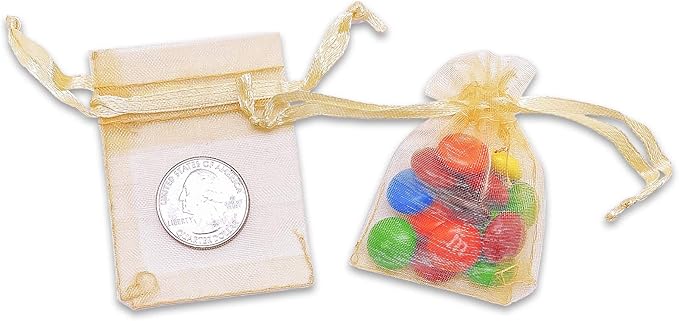 TheDisplayGuys 100-Pack XS 2 x 2 3/4" Gold Sheer Organza Gift Bags - Image 3