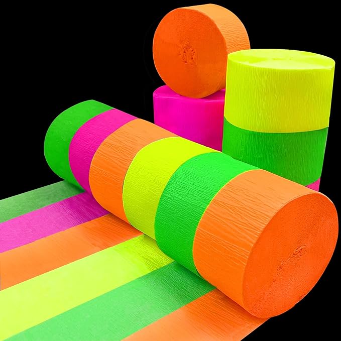 400 feet Glow Party Neon Streamer Decorations Glow Crepe Paper Streamers UV by WELITTCON