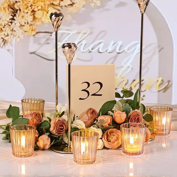 24PCS Vintage Ribbed Gold Votive Candle Holders, Glass Candle Holder - Image 4