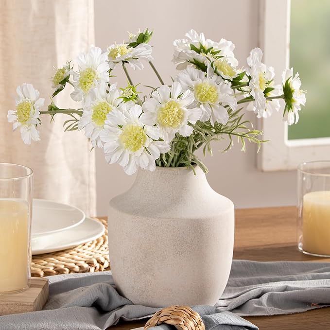 Mitt&Ditt Ceramic Flower Vase, 7.5 inch Off-White Farmhouse Rustic Vase - Image 4