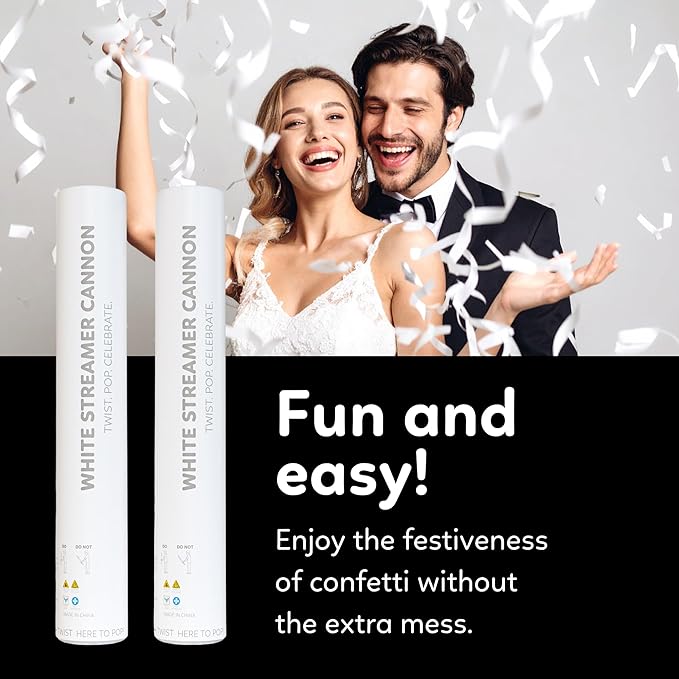 2 Pack Steamer Cannon Confetti Poppers | Biodegradable White Streamers | TUR - Image 2