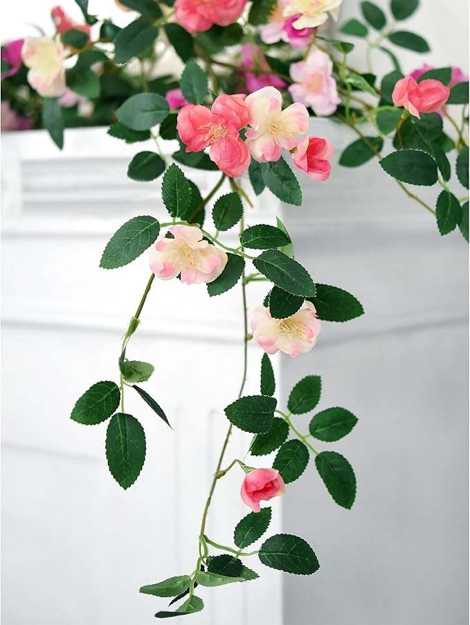 FiveSeasonStuff Bendable Posh Pink Flower Garlands, Artificial Silk Wild Roses - Image 2