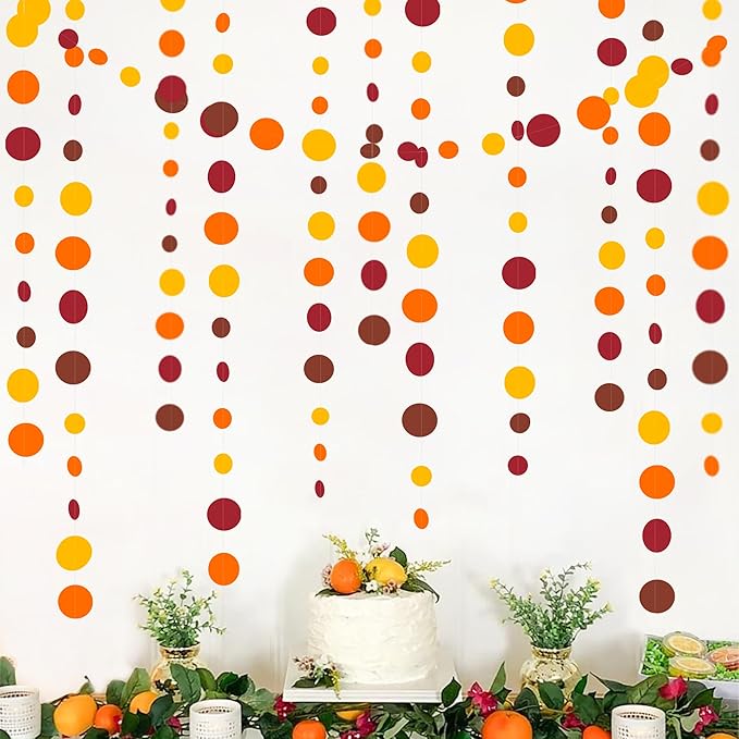 46Ft Fall Party Decorations Polka Dots Garlands Orange Yellow Burgundy Brown by pinkblume