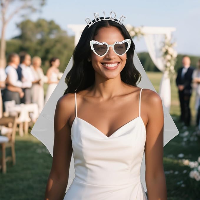 Bride Heart Sunglasses Bride Headband & Veil Set - Image 2