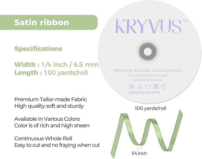 Sage Green Satin Ribbon 1/4 inch X Continuous 100 Yards, Single Face Polyester - Image 3
