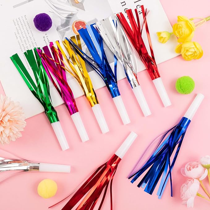 36 Pcs Noise Makers Birthday Blowers Glitter Metallic Fringed Party Blow Horns - Image 3