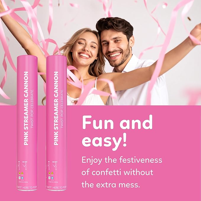 Pink Streamer Cannon Poppers | 2 Pack | Biodegradable Pink Streamers | TUR - Image 3
