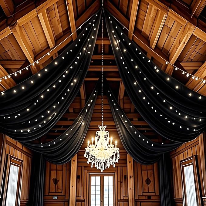FUHSY Ceiling Drapes Black Wedding Arch Draping Fabric 5FTx20FT Chiffon - Image 4