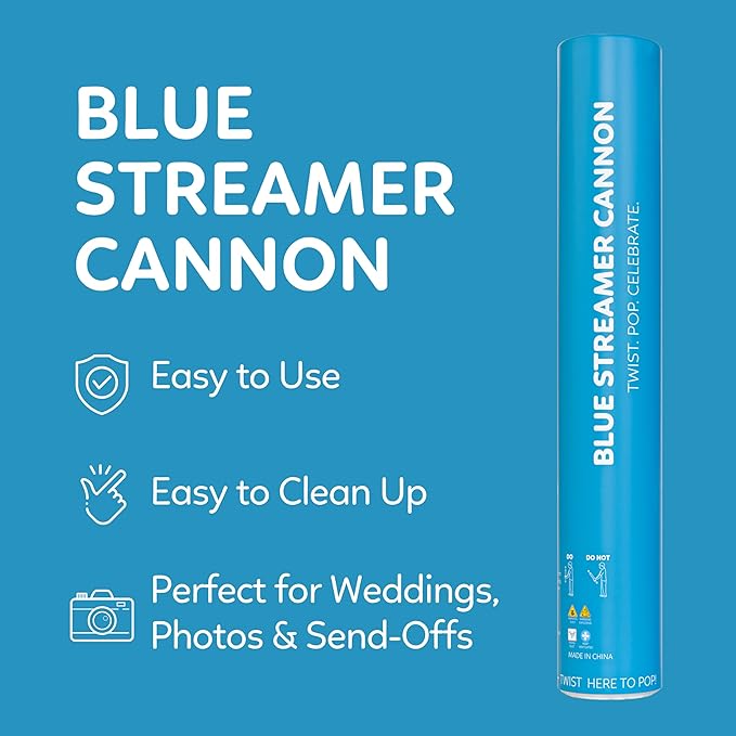 2 Pack Streamer Cannon Confetti Poppers | Biodegradable Blue Confetti | TUR - Image 3