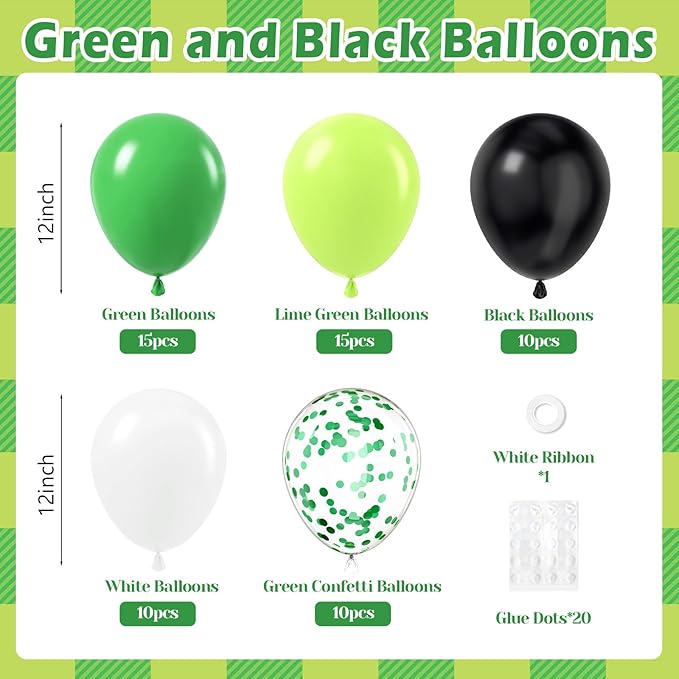 60pcs 12inch Green and Black Balloons - Image 2
