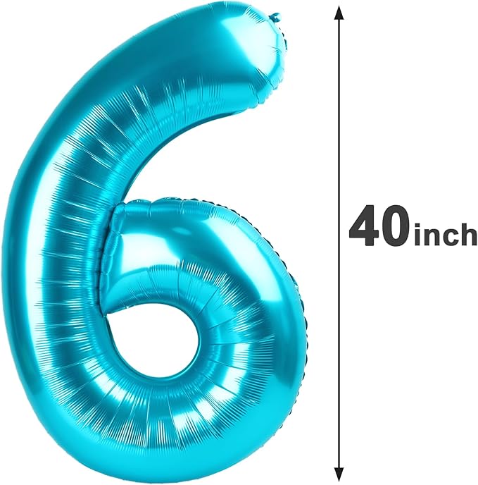 40 Inch Blue Mylar Foil Number 6 Birthday Balloon, Digital Balloons - Image 2