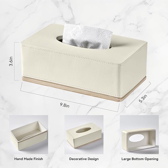 Rectangular Tissue Box Cover for Bathroom, Livingroom, Hand Carved Leather - Image 3