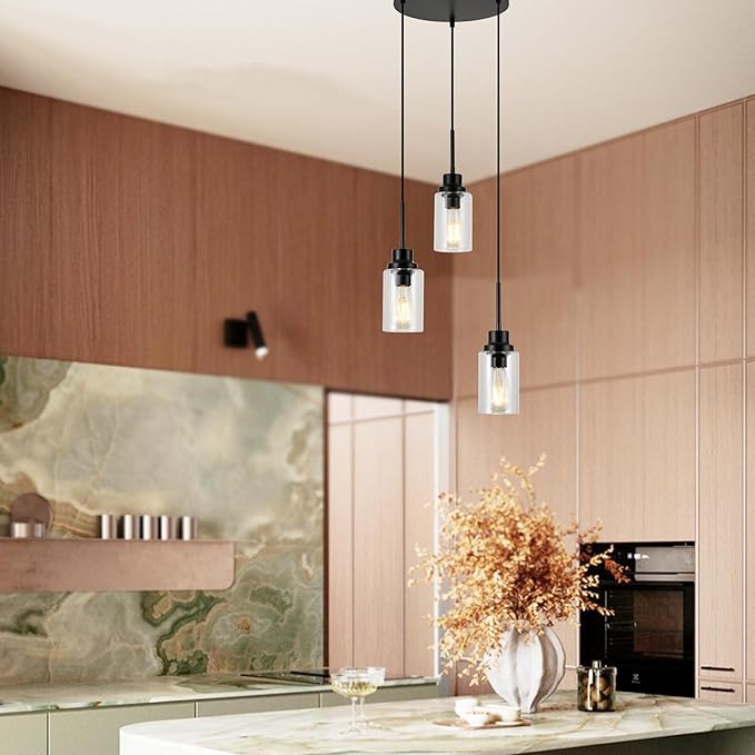 3-Lights Modern Pendant Light Fixtures Black Adjustable Height Ceiling Lights - Image 4