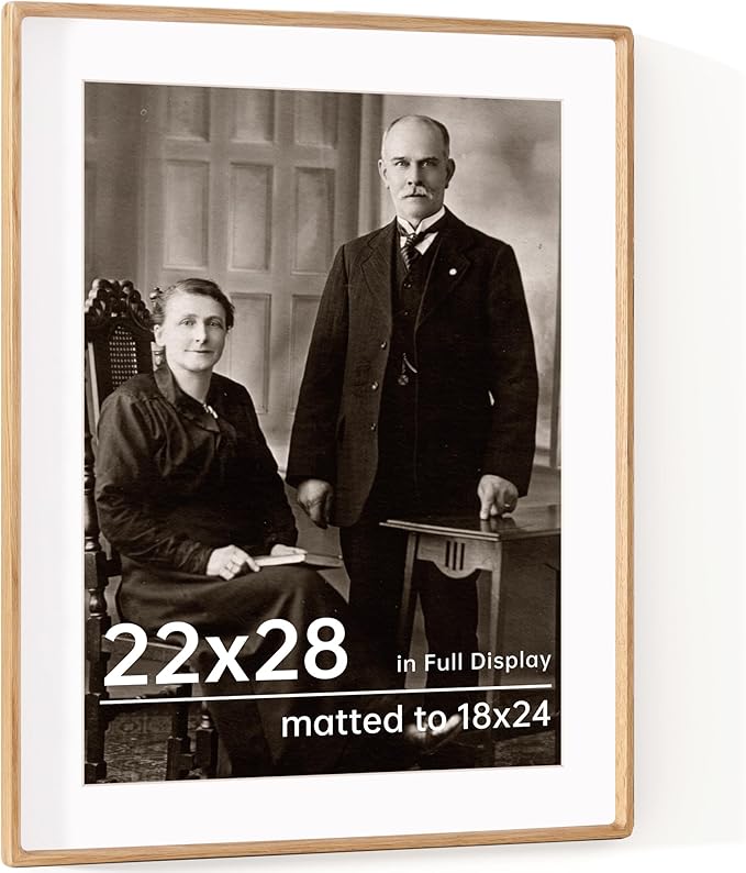 22x28 Frame with Mat to 18x24 Picture Frames USA-Sourced Natural Solid Oak Wood by Dreamland
