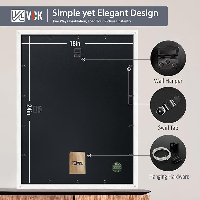 VCK 18x24 Frame 2 Pack, Exclusive Textured Solid Wood Poster Frame, Display - Image 3