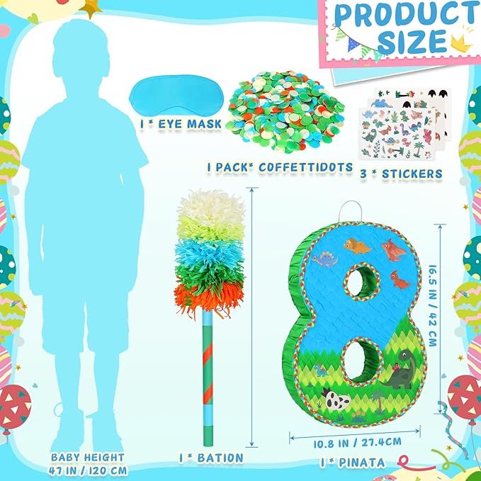Number 8 Pinata for Birthday Party Decorations, Jungle Dinosaur Piñata Games Toy - Image 4
