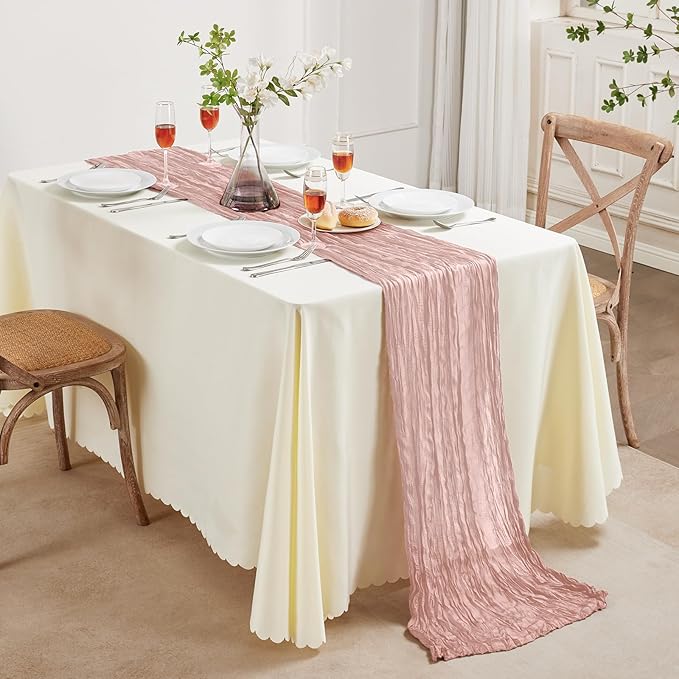 6 Pack Dusty Pink Cheesecloth Table Runner 10FT Long Boho Gauze Table Runner - Image 3