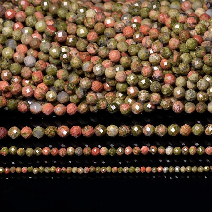 Song Xi 180pcs 2mm Natural Unakite Gemstone Beads Faceted Round Loose Stone - Image 2