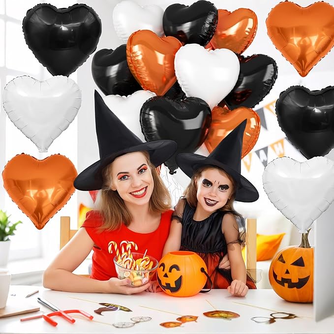 Black Orange Heart Balloons, 18 Inch Black White Orange Heart Foil Shape Balloon - Image 4