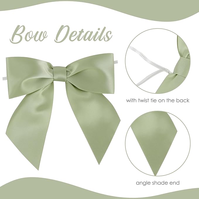 AIMUDI Sage Green Satin Bows 5.5" Bows - Image 4