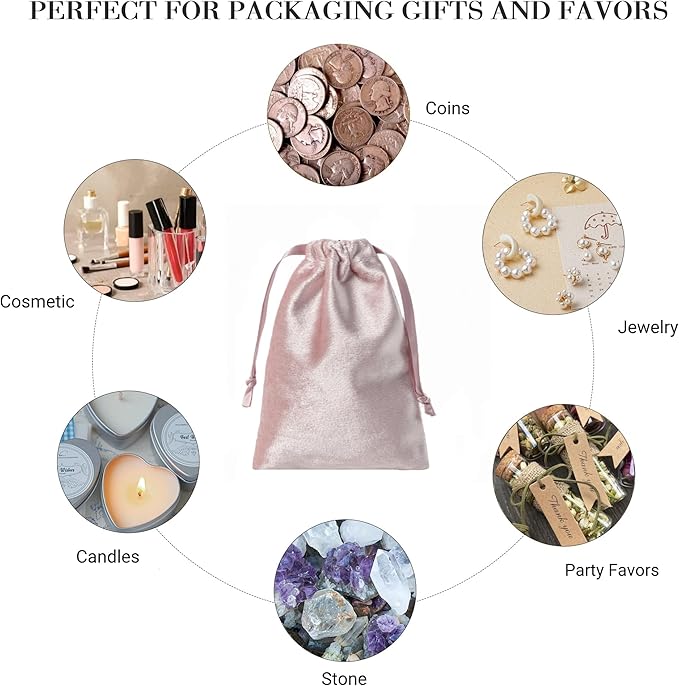 QIANF 12pcs Rose Pink Velvet Drawstring Bags 4x6 inches Glossy Small Velvet - Image 3