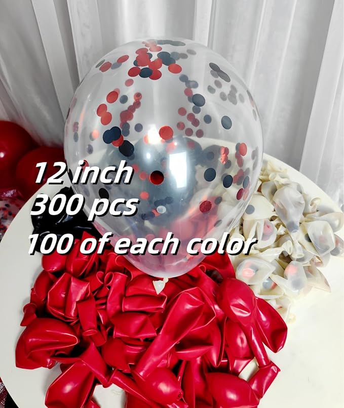 300 Pack Red and Black Balloons 12 Inch Red Black Confetti Balloon - Image 2