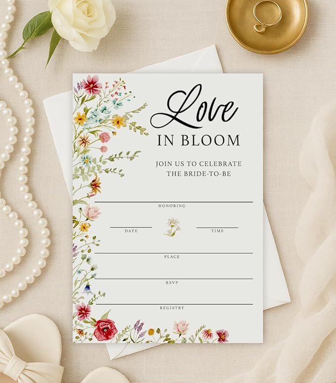 Printed Party Bridal Shower Invitations and Envelopes, Wildflower Theme - Image 2