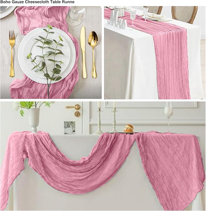 6 Pack Dusty Rose Cheesecloth Table Runner 20x120 Inch Boho Wrinkled Sheer - Image 4