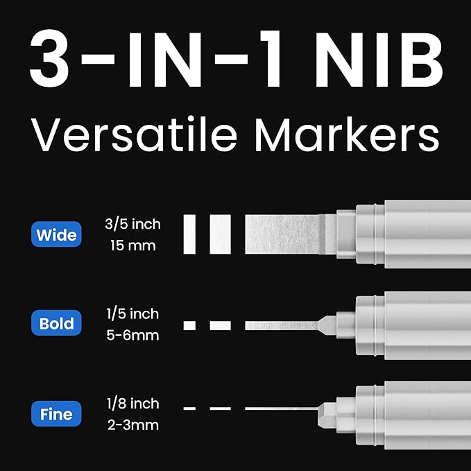 3 Pcs Silver Jumbo Permanent Markers: 15mm Wide Tip Thick Acrylic Paint Pen - Image 2